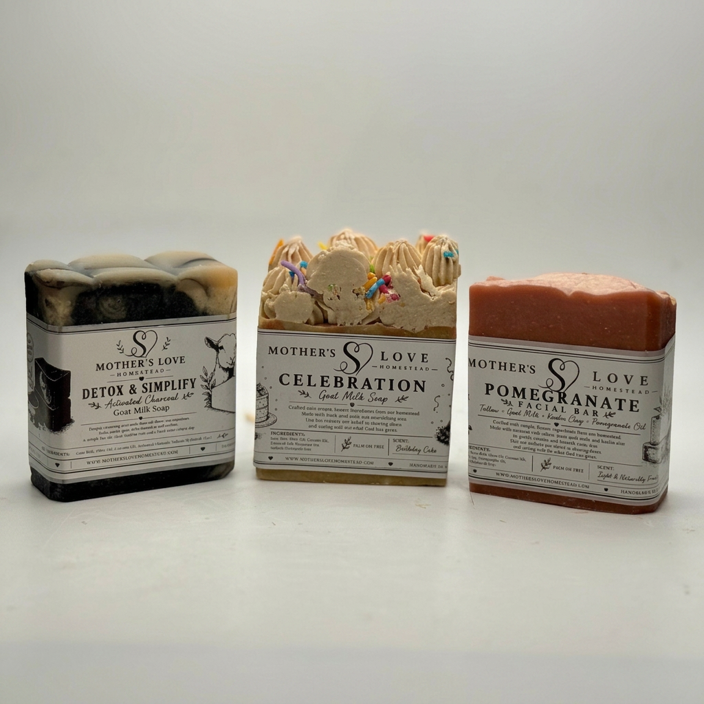 Three bars of Mother's Love goat milk soap