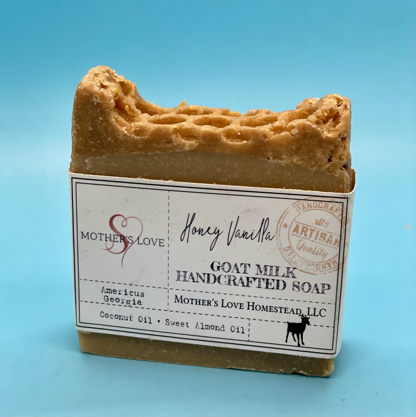 A bar of Honey Vanilla goat milk handcrafted soap